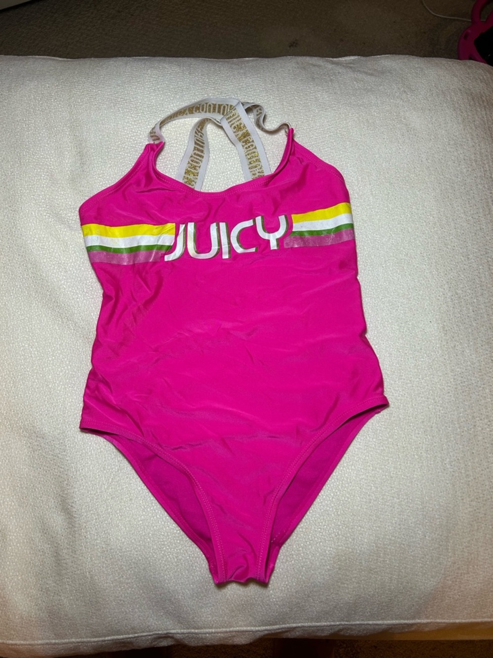 Juicy Couture Girls Bright Pink One-Piece Swimsuit. Size 14/16